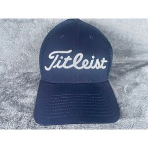Titleist Performance Mesh Golf Hat Mens L/XL Navy Blue Pro V1 FJ Stretch Fit Cap